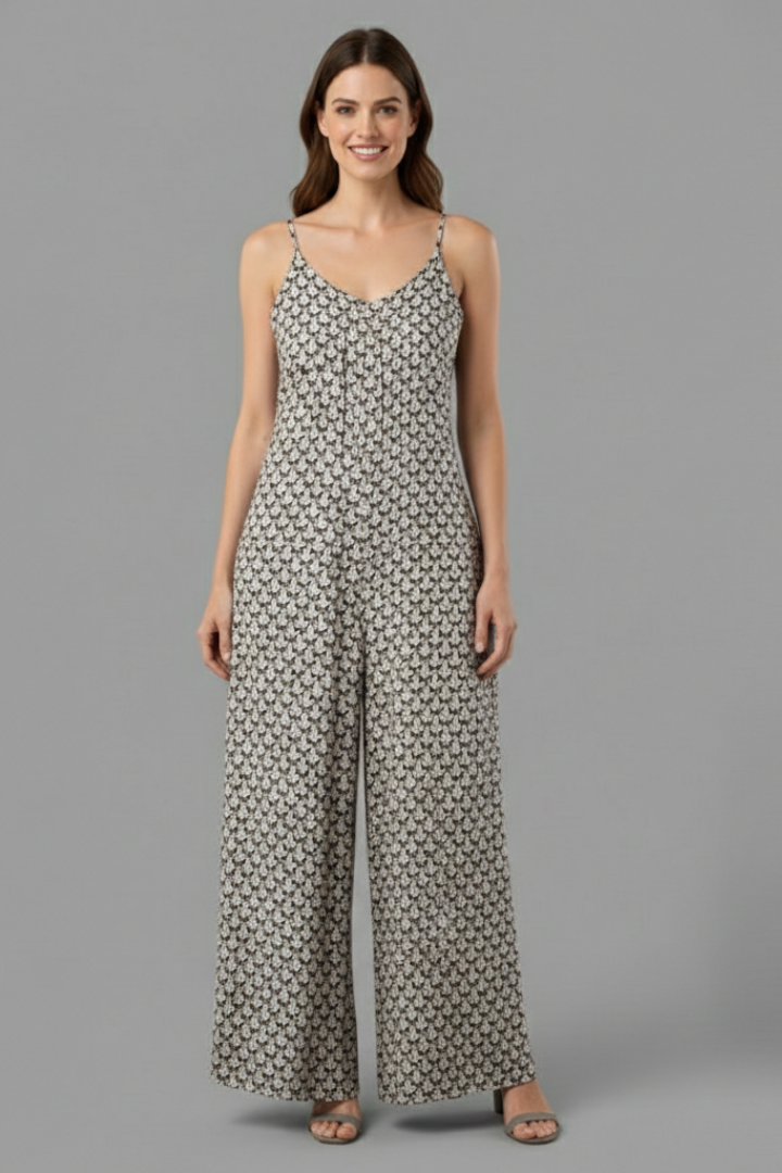 Quiro Printed Wide-Leg Jumpsuit – Adjustable Straps & All-Day Comfort