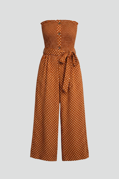 Quiro Bandeau-Neck Jumpsuit with Button Front – Chic Wide-Leg Style