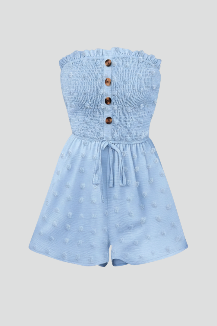 Quiro Bandeau-Neck Button-Front Jumpsuit – Chic Summer Style, Tie Waist