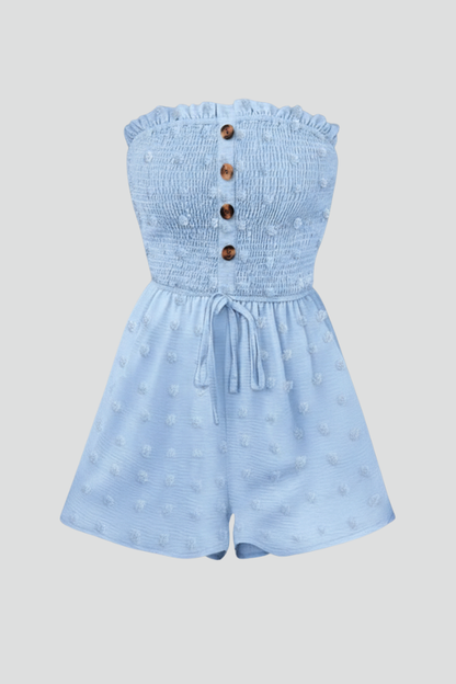 Quiro Bandeau-Neck Button-Front Jumpsuit – Chic Summer Style, Tie Waist