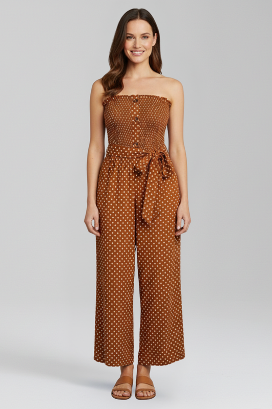 Women's Bandeau-Neck Jumpsuit with Front Button Closure