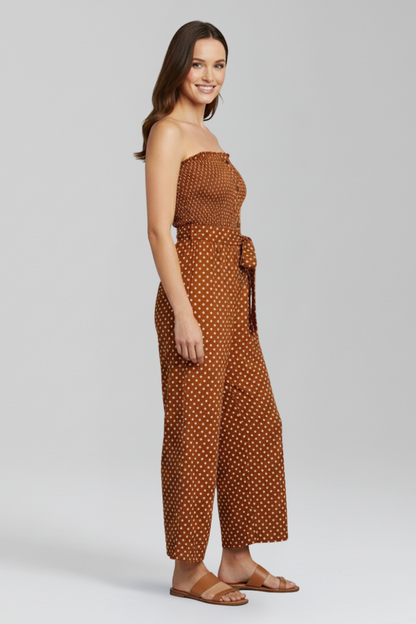 Quiro Bandeau-Neck Jumpsuit with Button Front – Chic Wide-Leg Style