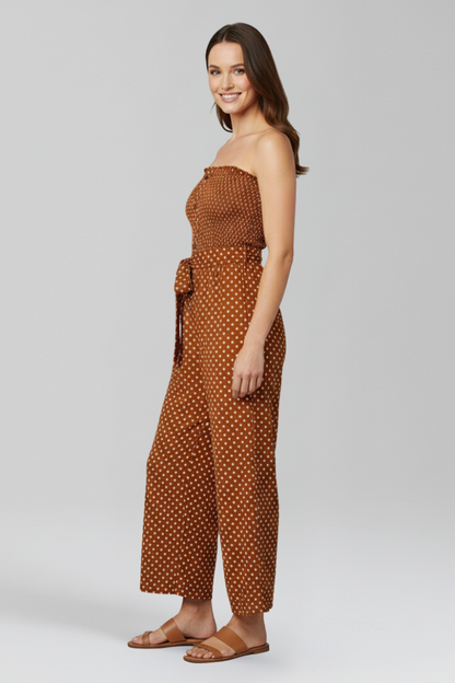 Quiro Bandeau-Neck Jumpsuit with Button Front – Chic Wide-Leg Style