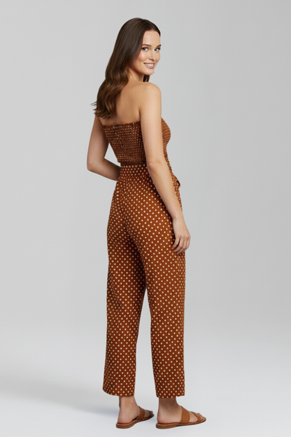 Quiro Bandeau-Neck Jumpsuit with Button Front – Chic Wide-Leg Style