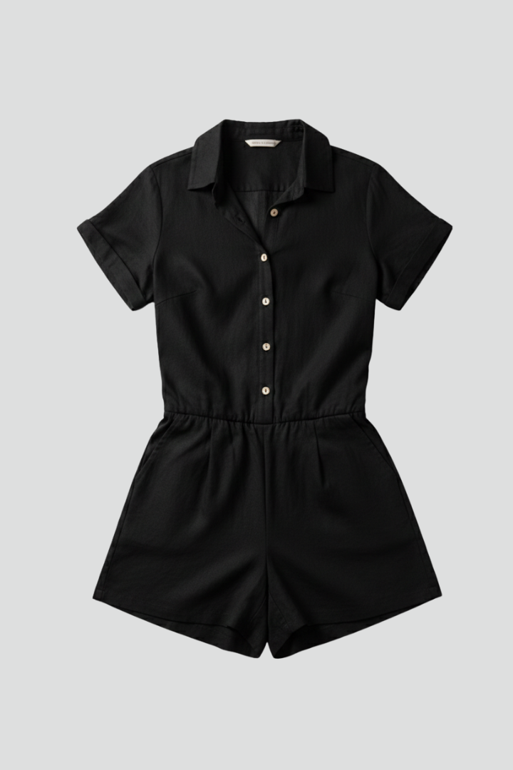 Chic Women's Button-Front Jumpsuit with Short-Leg Silhouette