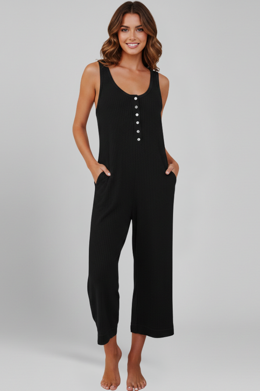 Women's Button-Front Jumpsuit with Side Pockets