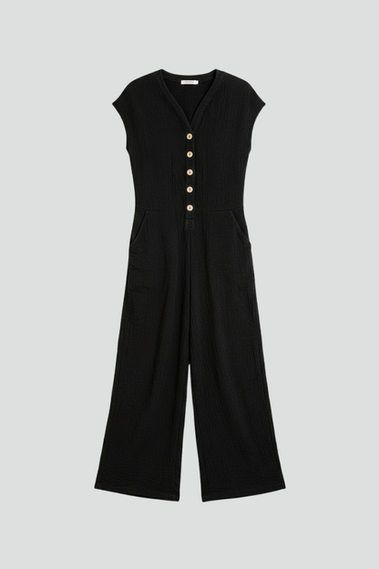 Chic Women's Button-Front Jumpsuit with Wide-Leg Silhouette