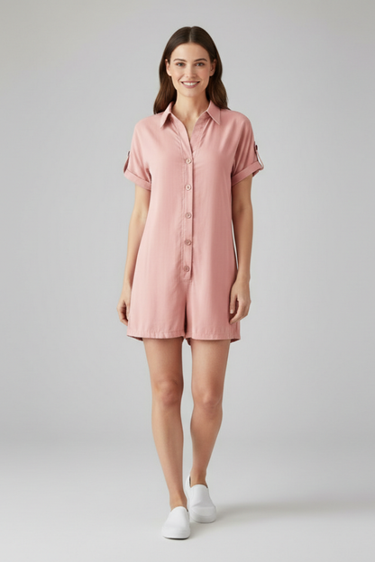 Chic Women's Collared Jumpsuit with Button-Front Closure