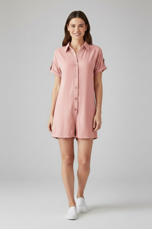 Chic Women's Collared Jumpsuit with Button-Front Closure