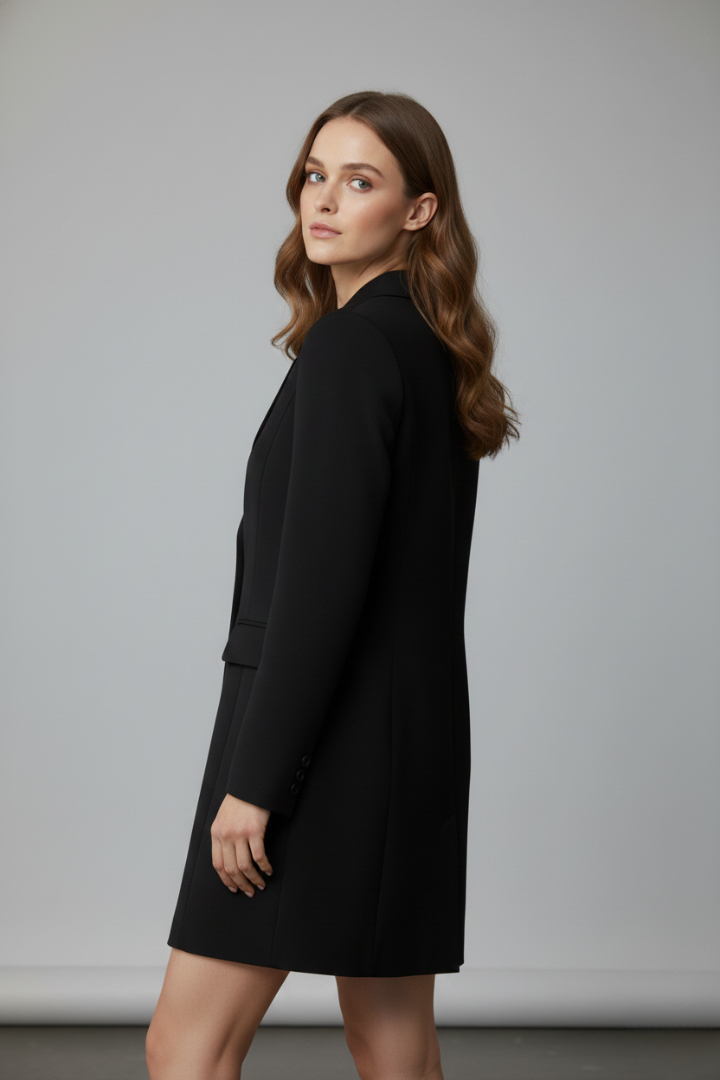 Quiro Longline Blazer with Notched Lapel – Polished Button-Front Style