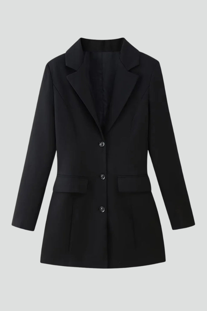 Quiro Longline Blazer with Notched Lapel – Polished Button-Front Style