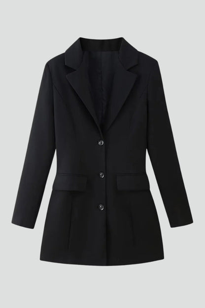 Quiro Longline Blazer with Notched Lapel – Polished Button-Front Style
