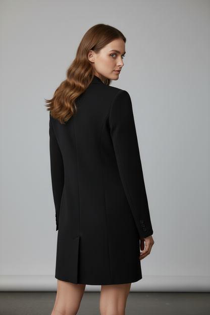 Quiro Longline Blazer with Notched Lapel – Polished Button-Front Style