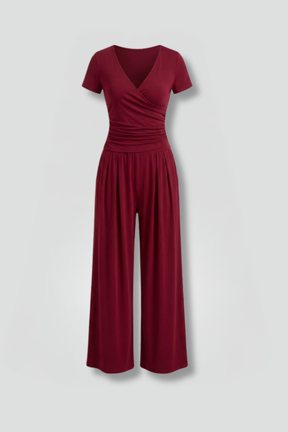 Quiro Wrap-Top Lounge Set – Wide-Leg Pants for All-Day Comfort