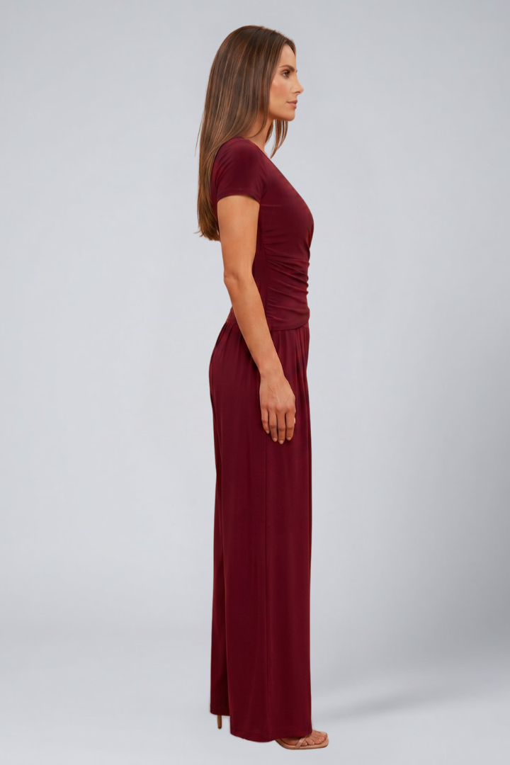Quiro Wrap-Top Lounge Set – Wide-Leg Pants for All-Day Comfort