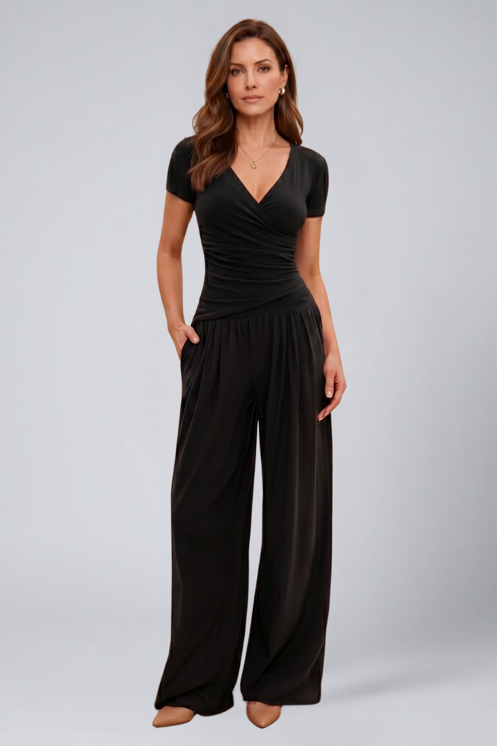 Quiro Wrap-Top Lounge Set – Wide-Leg Pants for All-Day Comfort