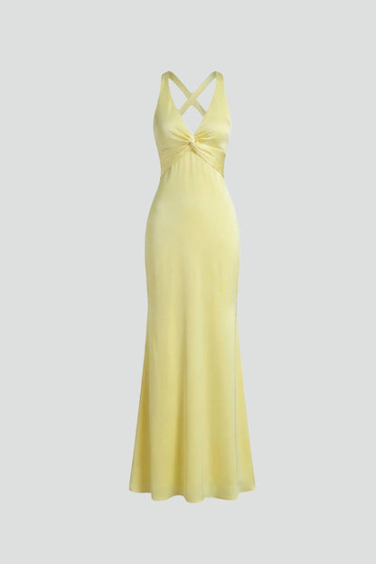 Quiro Sleeveless Maxi Dress with Deep V-Neck & Fitted Waist
