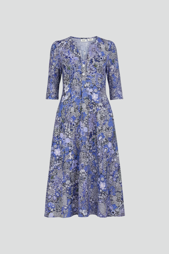 Quiro Printed Midi Dress – V-Neck, Three-Quarter Sleeves for Everyday