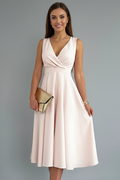 Quiro Sleeveless A-Line Midi Dress with V-Neck & Back Zip