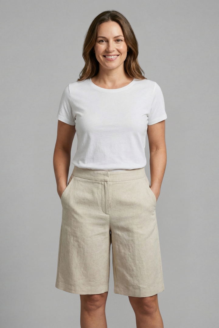 Quiro Elastic-Waist Knee-Length Shorts – Straight-Leg with Side Pockets