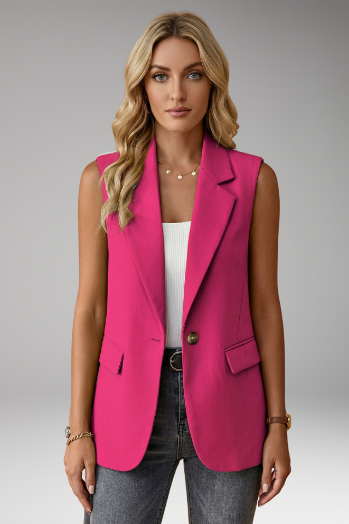 Quiro Sleeveless Notch-Collar Blazer – Polished Fit with Handy Pockets