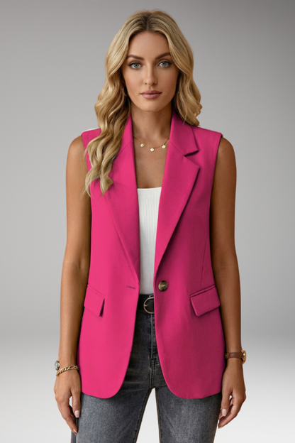 Quiro Sleeveless Notch-Collar Blazer – Polished Fit with Handy Pockets