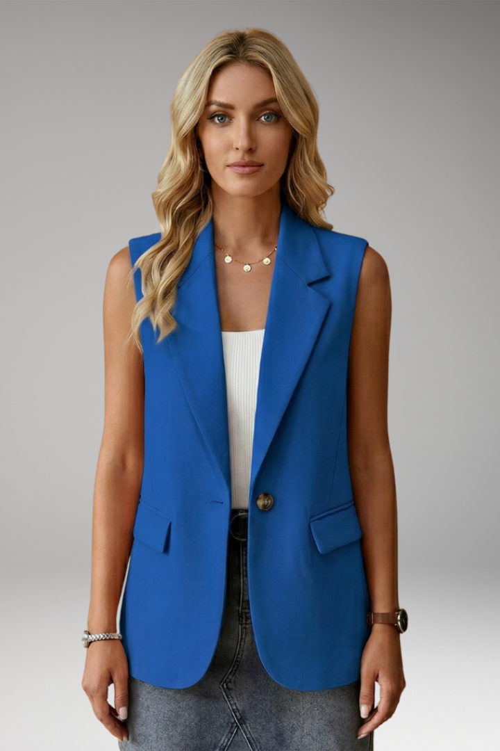 Quiro Sleeveless Notch-Collar Blazer – Polished Fit with Handy Pockets