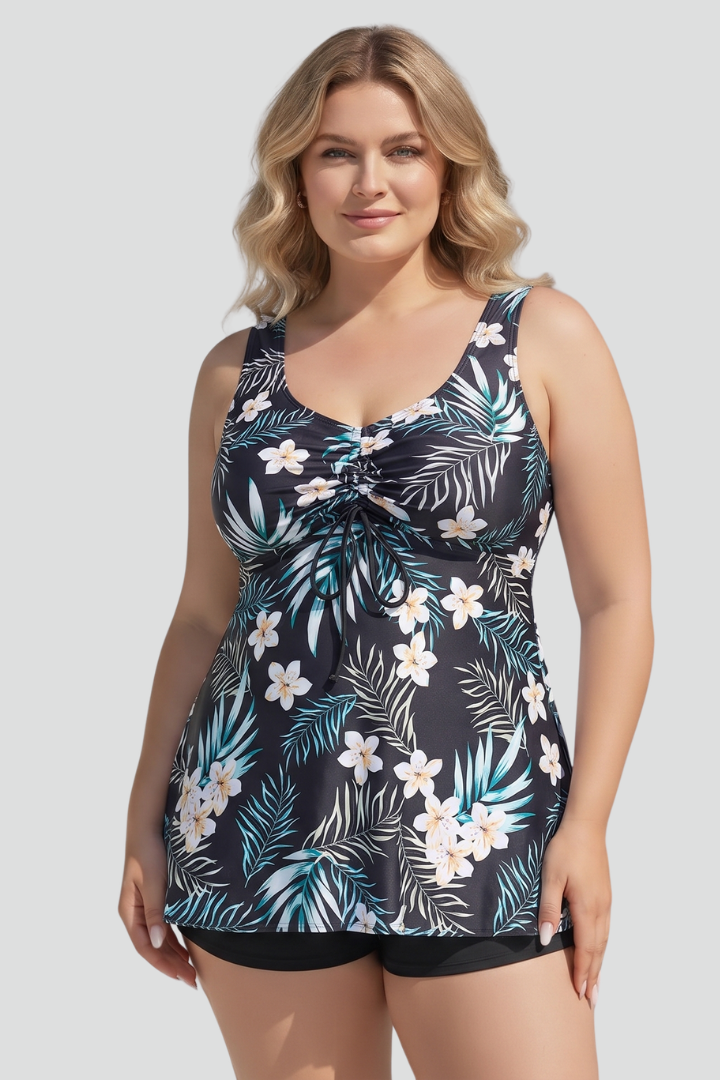 Chic Women's V-Neck Tankini Set with Matching Shorts