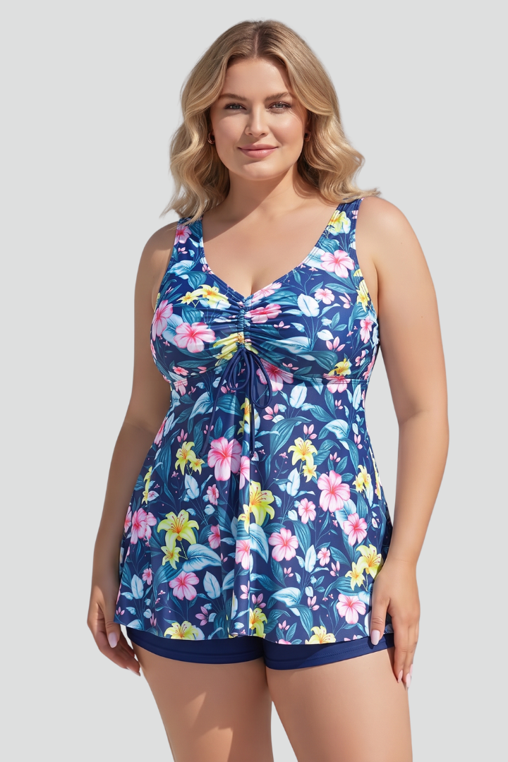 Chic Women's V-Neck Tankini Set with Matching Shorts