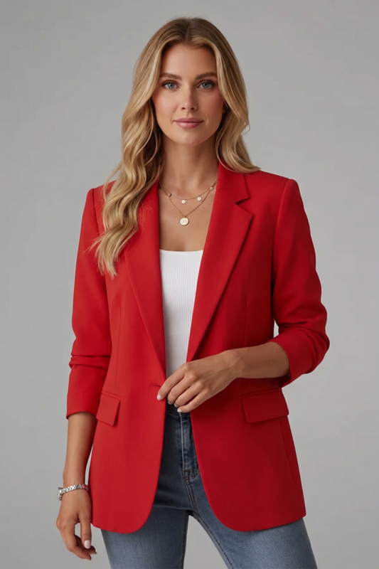 Women’s Tailored Blazer with Notched Lapel and Single-Button Front Closure