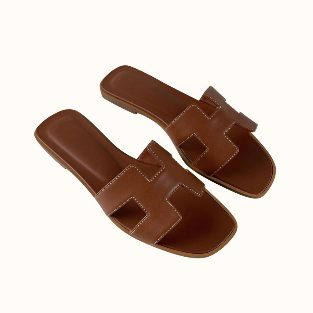 Quiro Leather Slip-On Sandals – Elegant H-Strap Low-Heel Summer Casual