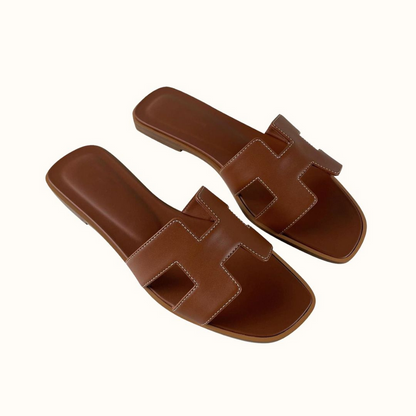 Quiro Leather Slip-On Sandals – Elegant H-Strap Low-Heel Summer Casual