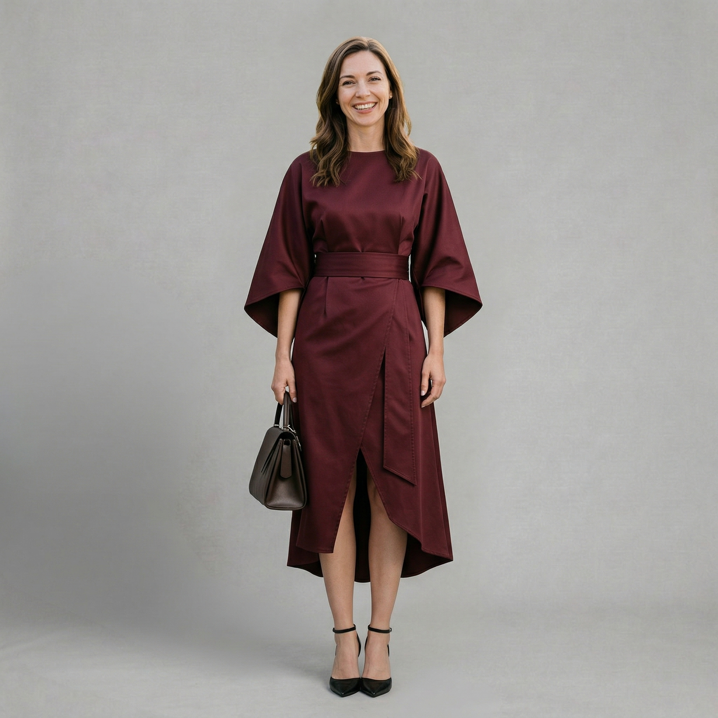 Quiro Savannah Midi Dress with Statement Sleeves – Refined Silhouette for Evenings