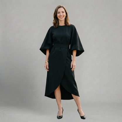Quiro Savannah Midi Dress with Statement Sleeves – Refined Silhouette for Evenings