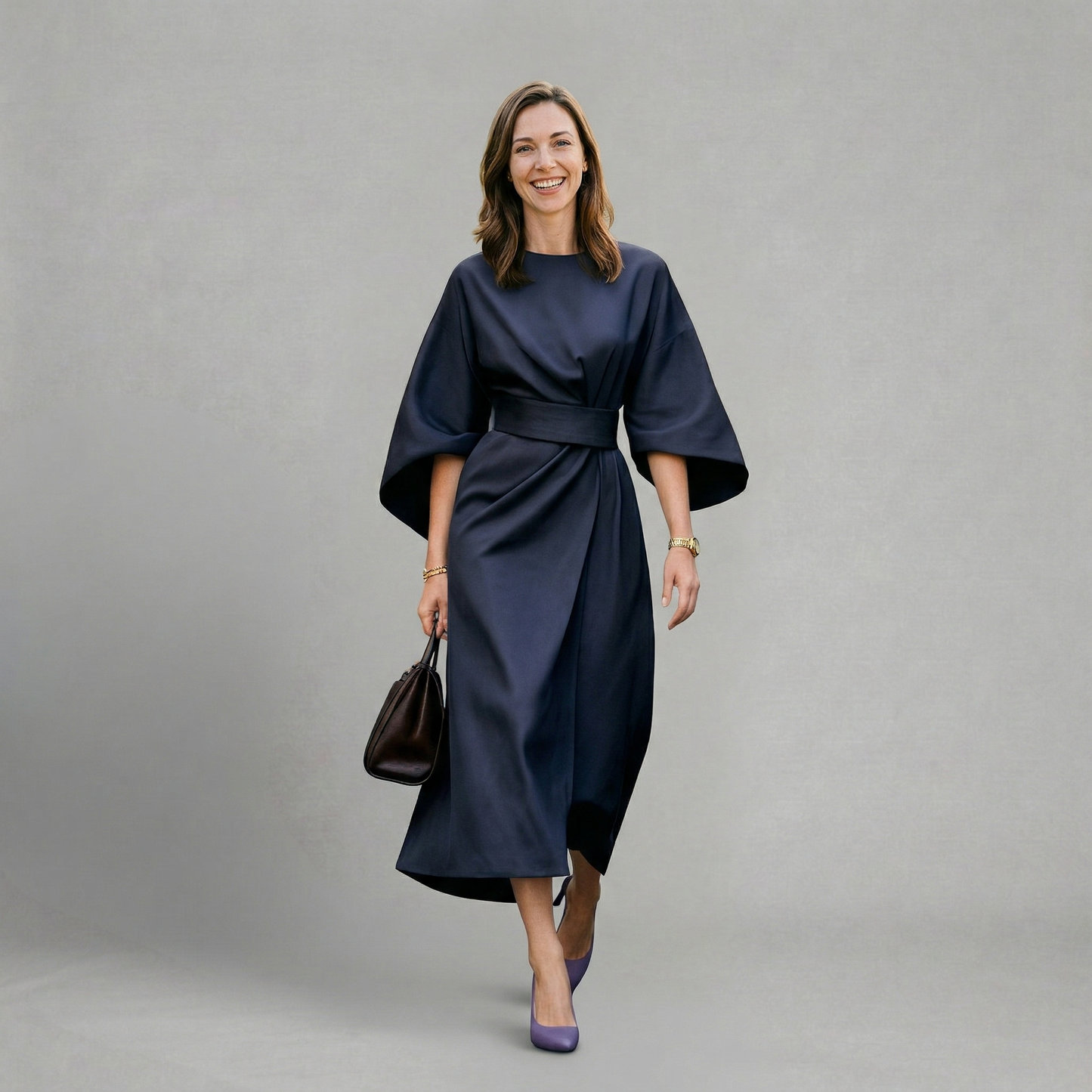 Quiro Savannah Midi Dress with Statement Sleeves – Refined Silhouette for Evenings