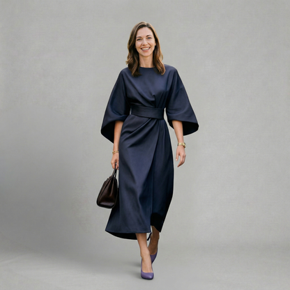 Quiro Savannah Midi Dress with Statement Sleeves – Refined Silhouette for Evenings