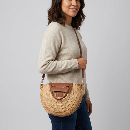 Quiro Elodie Canvas Tote Bag – Straw & PU Leather Trim Summer Carryall