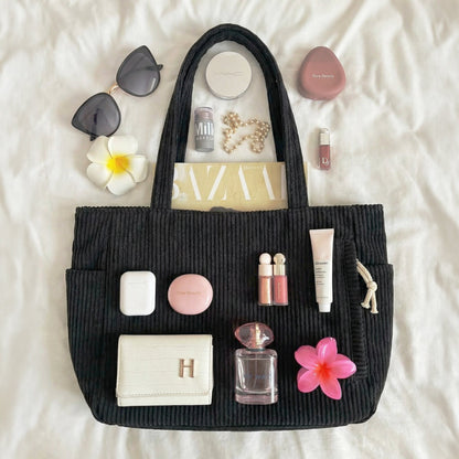 Quiro Corduroy Tote Bag – Soft Ribbed Texture, Spacious Everyday Carry